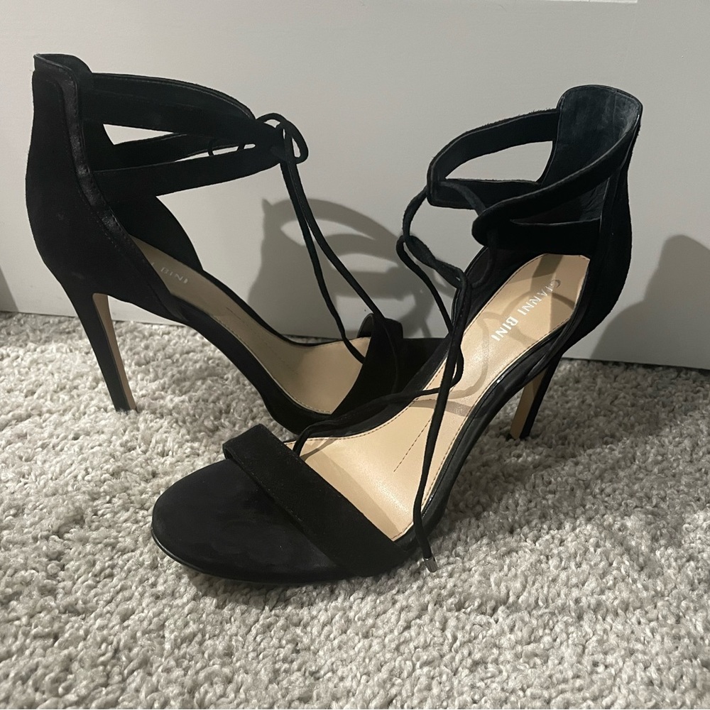 Gianni Bini black suede tie up heels.  Size 9 heels 4 inches